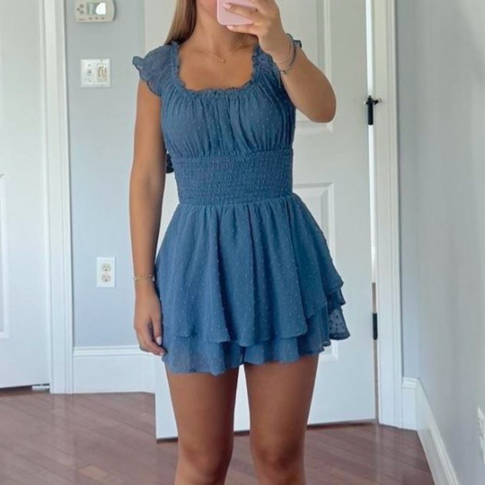 Blue textured romper